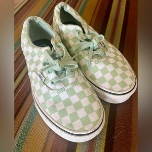 Vans Authentic checkered board white and metallic green. Women’s 7.5.